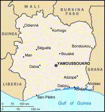 [Country map of Cote d'Ivoire]