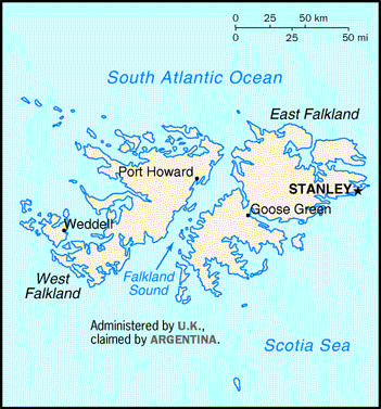 [Country map of Falkland Islands (Islas Malvinas)]