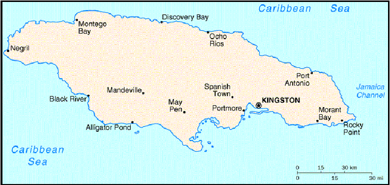 [Country map of Jamaica]