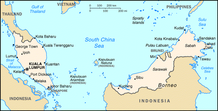 [Country map of Malaysia]
