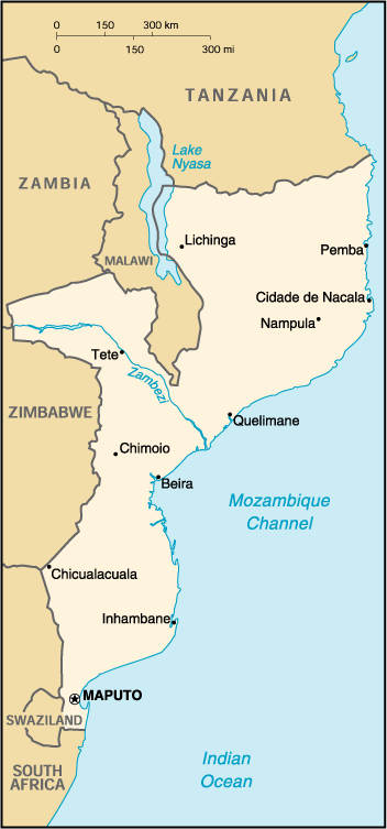 [Country map of Mozambique]