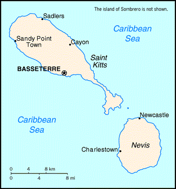 [Country map of Saint Kitts and Nevis]