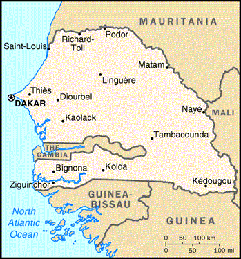 [Country map of Senegal]