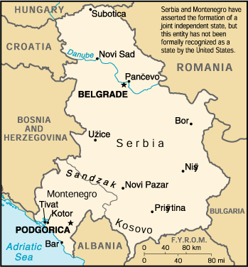 [Country map of Serbia and Montenegro]