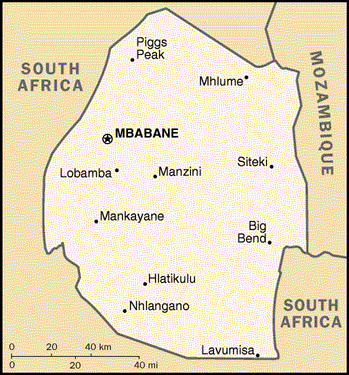 [Country map of Swaziland]