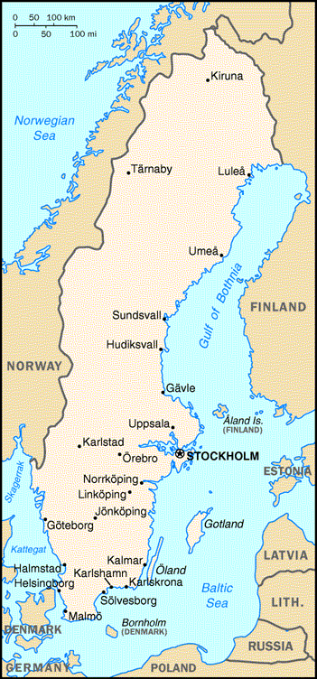 [Country map of Sweden]