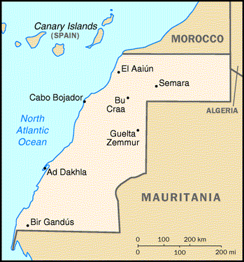 [Country map of Western Sahara]