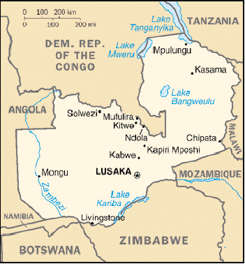 [Country map of Zambia]