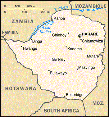 [Country map of Zimbabwe]