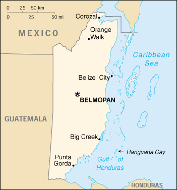 [Country map of Belize]