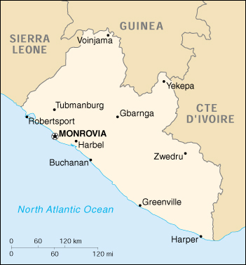 [Country map of Liberia]
