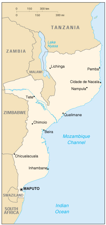 [Country map of Mozambique]
