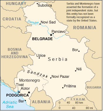 [Country map of Serbia and Montenegro]