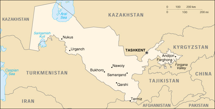 [Country map of Uzbekistan]