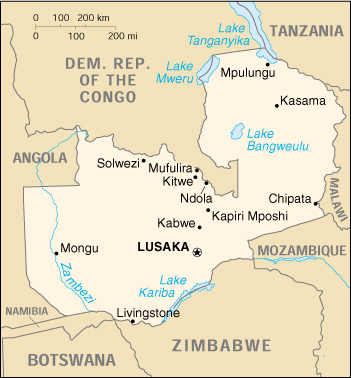 [Country map of Zambia]