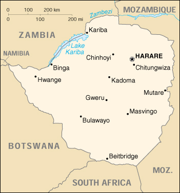 [Country map of Zimbabwe]