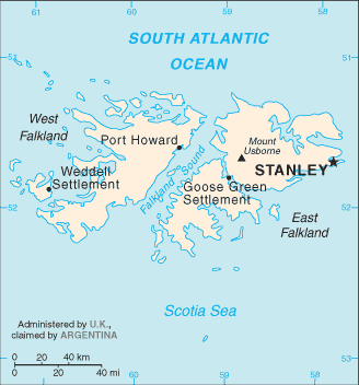 Map of Falkland Islands (Islas Malvinas)