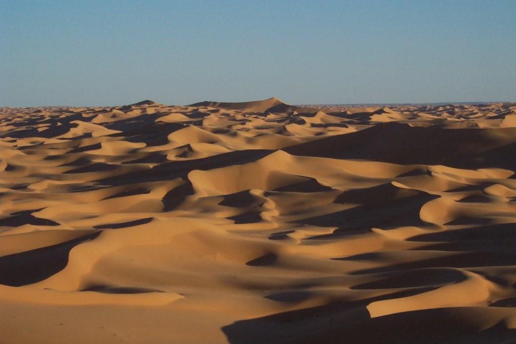 Sahara dunes at sunset.
