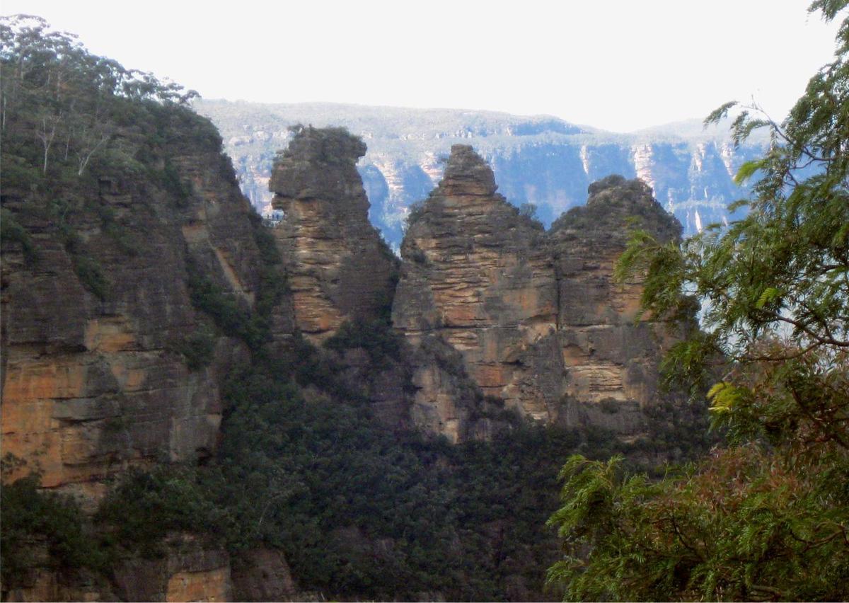 A close up of the Three Sisters sandstone rock formation in the Blue Mountains.