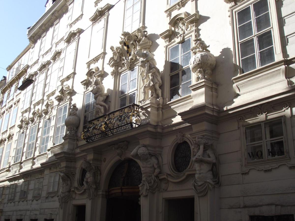 Ornate entranceway fronting a building in Vienna.