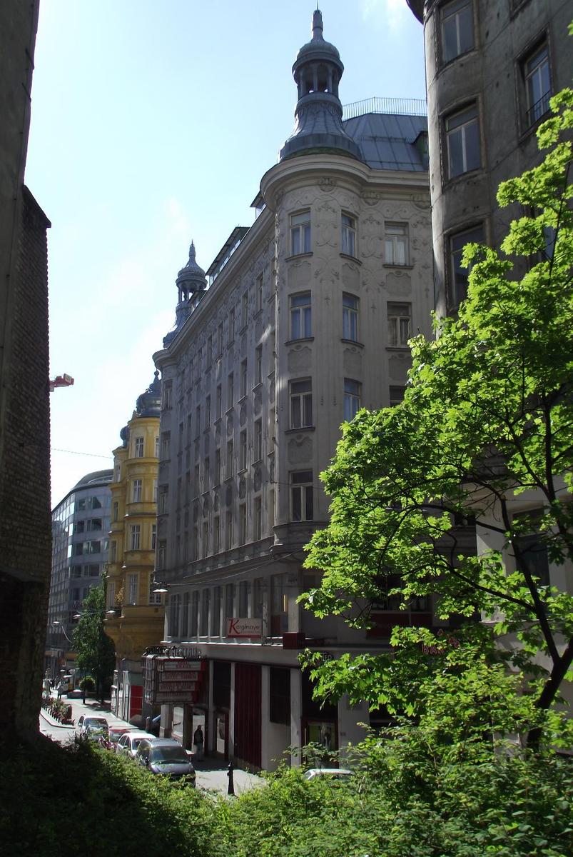 A harmonious blend of 19th and 20th century architecture on a side street in Vienna.