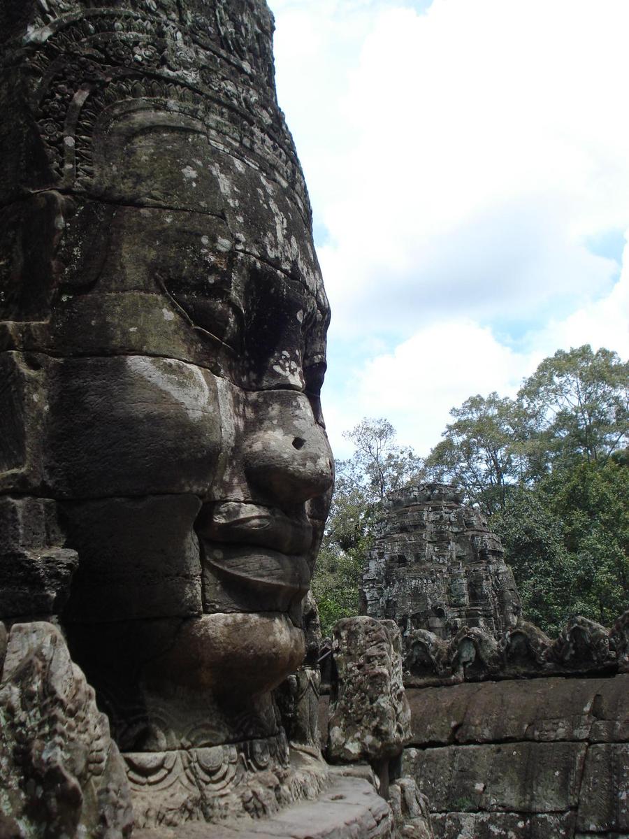 Close up of one of the 216 faces at the Bayon temple at Angkor.