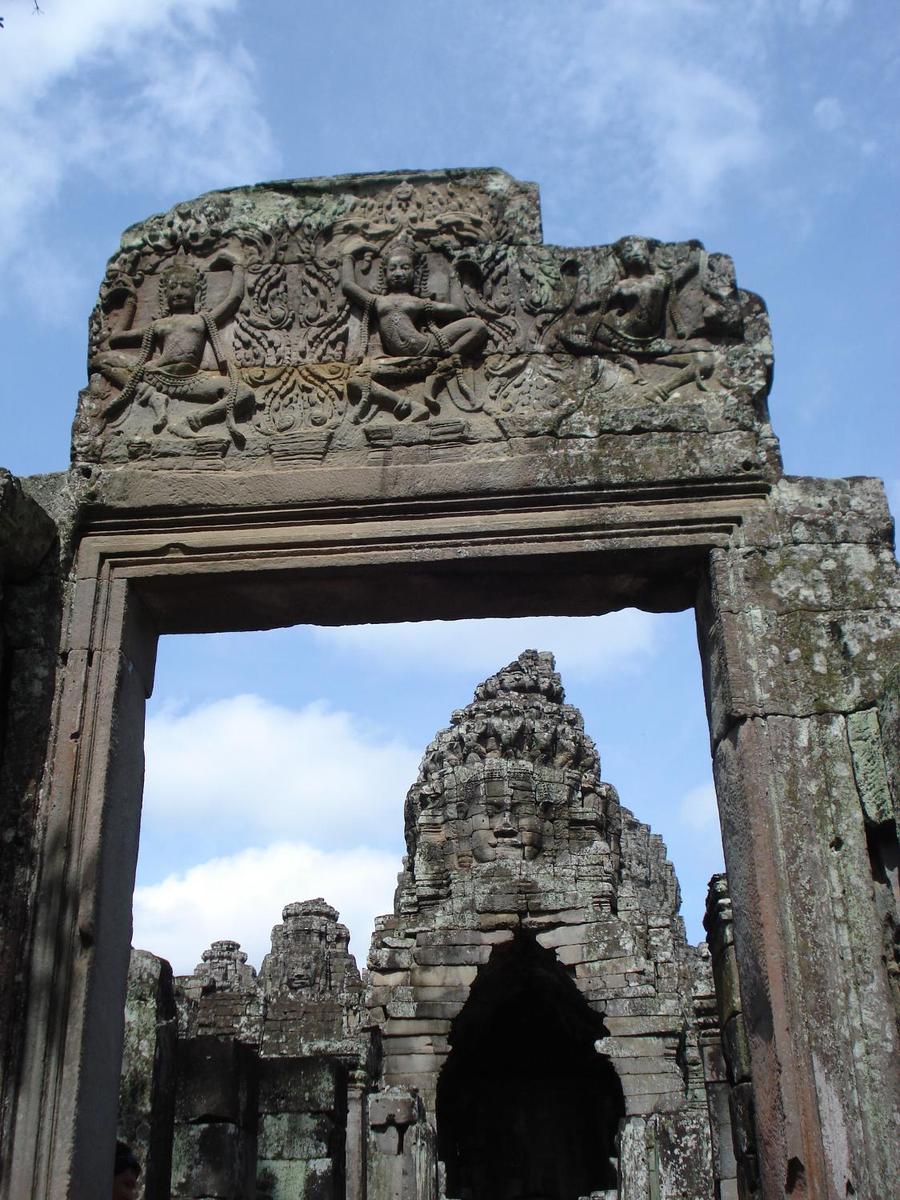 Entranceway at the Bayon, a richly decorated temple at Angkor built in the late 12th and early 13th centuries by King Jayavarman VII.