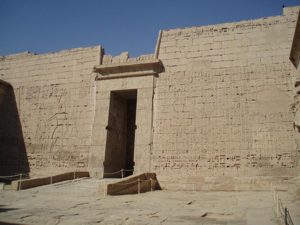 Walls of the inner court of the Mortuary Temple of Ramses III at Medinet Habu.