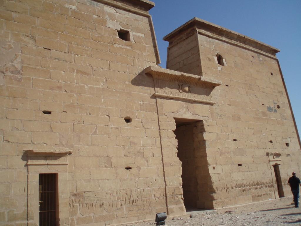 Pylon of the Temple of Dakka at Wadi el Seboua dedicated to the ibis-headed Thoth, the god of wisdom. Moved to this location in the 1960s because of the rising waters of Lake Nasser.