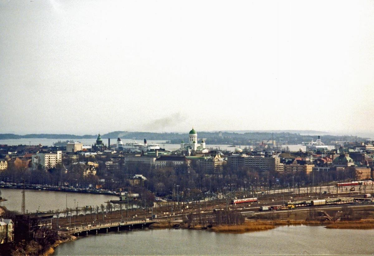 Aerial view of Helsinki. The prominent building with the dome in the center is Helsinki Cathedral.