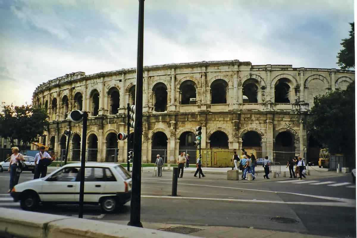 The ancient Roman arena at Nimes is still in use today. Built about A.D. 70, it was remodeled in 1863 and can seat some 16,300 spectators.