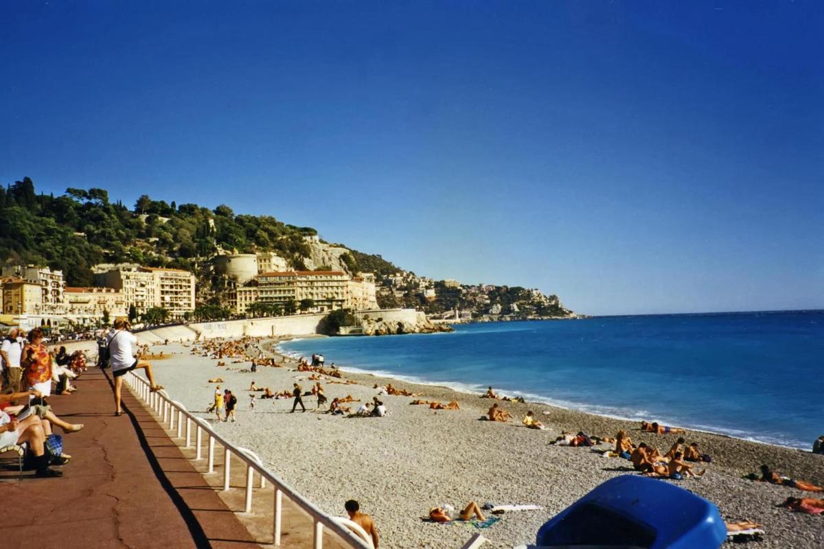 A beach at Nice. The city is a major tourist center and a leading resort along the French Riviera.