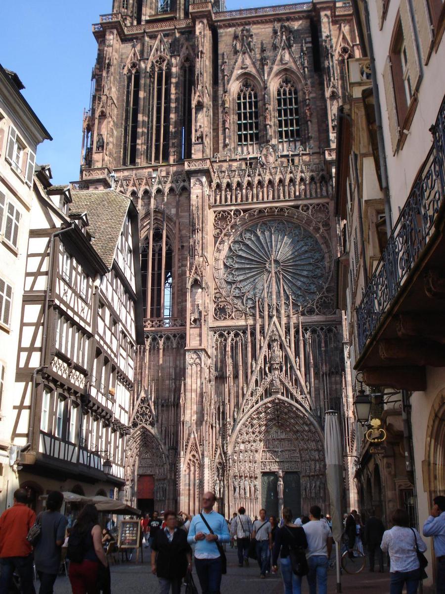 Strasbourg Cathedral was begun in 1176 and completed in 1439. Although it displays some elements of Romanesque style, it is widely considered to be among the finest examples of high Gothic architecture. Inside is an unusually accurate clock that has been built and rebuilt three times over the centuries, and which indicates a variety of astronomical data. The animated figures still move to indicate the hours of the day.