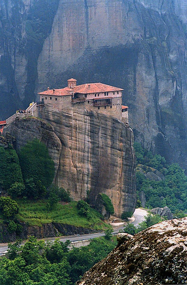 Rousanou Monastery in the Meteora region was one of 20 monasteries built on natural sandstone pillars in the 14th century by monks taking refuge from the advancing Turks. The only ingress was by ladder or rope and net.