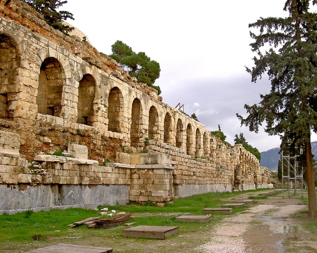 A view of the exterior of the Odeon of Herodes Atticus in Athens, constructed A.D. 161.
