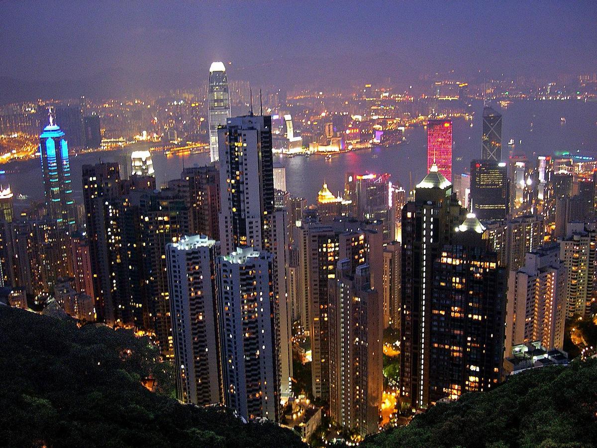 A nighttime view of Hong Kong.