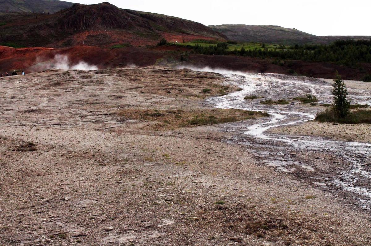 A geyser field and stream runoff.