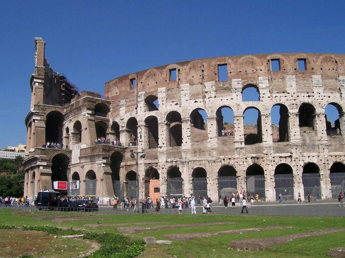 The Colosseum ruins from the outside in Rome.