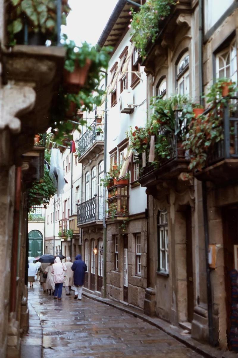 Narrow streets with their window boxes and wrought iron balconies in Madeira.