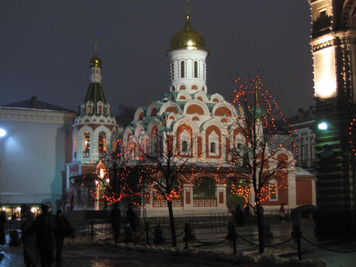 The Kazan Cathedral is a Russian Orthodox church located in the northeast corner of Red Square in Moscow. Originally constructed in 1636, the structure was destroyed in 1936 by the Soviet Government. It was rebuilt between 1990 and 1993 using detailed measurements and photos that had been preserved of the original church.