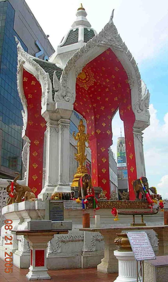 A spirit house in front of Central World Plaza, Bangkok.