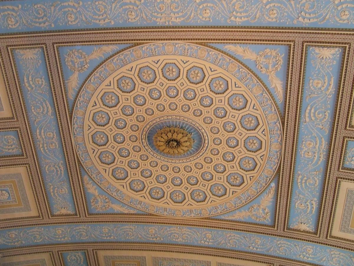 The exquisitely carved ceiling of the Chapel at the Queen Mary Court of the Old Royal Naval College in Greenwich.
