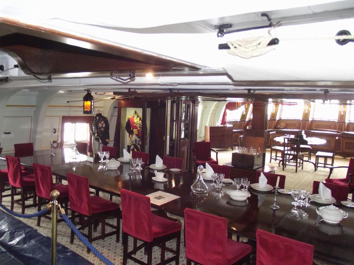 The surprisingly spacious dining quarters aboard HMS Victory were reserved for the officers.