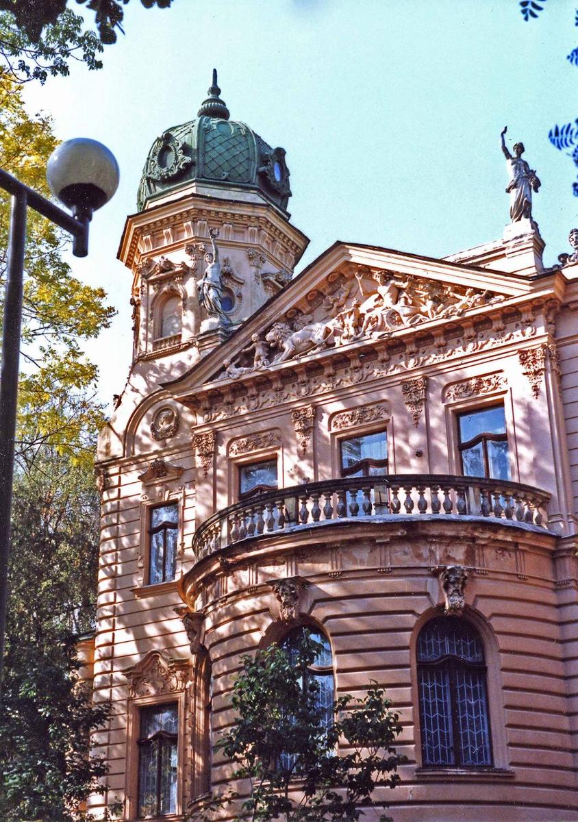 The ornate Neo-Baroque decorations of the National Museum in Lviv.