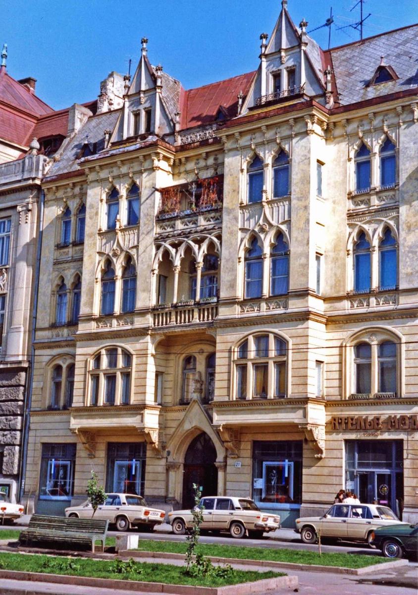 A Neo-Gothic building facade in Lviv.