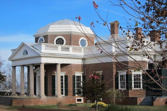 The distinctive West Front (back) of Monticello is actually the better known view of Jefferson's home. Photography is not allowed inside the living quarters of the house, which includes skylights that Jefferson designed.