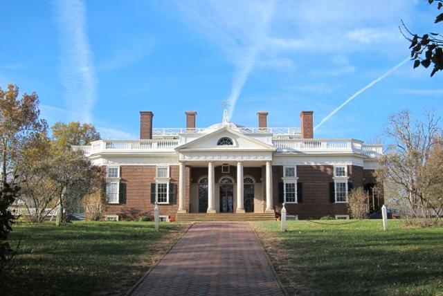 The front view of Monticello, Thomas Jefferson's plantation home, near Charlottesville, Virginia. The third president of the United States completed the original house in 1772. In 1794 he began to rebuild the structure, blending his own architectural style with his favorite European designs. Remodeling continued on and off for most of the remainder of his life.