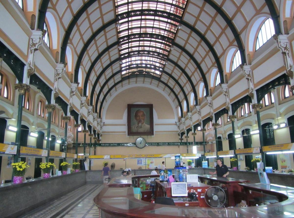 The Central Post Office in Saigon (Ho Chi Minh City) was built between 1886 and 1891 and is one of the oldest buildings in the city. Designed by Gustave Eiffel, it is still in operation. The interior has remained essentially untouched since its construction.
