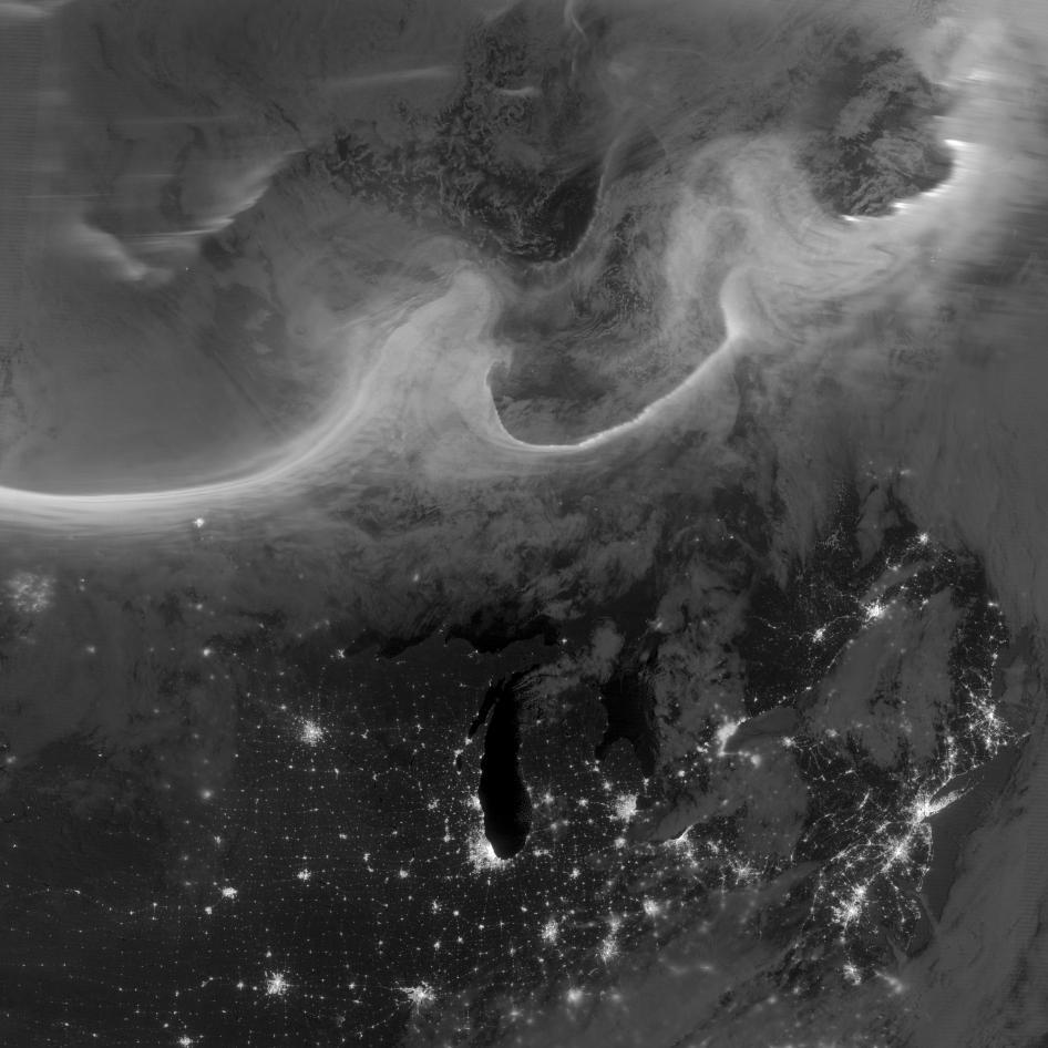 On 4-5 October 2012, a mass of energetic particles from the atmosphere of the sun were flung out into space, a phenomenon known as a coronal mass ejection. Three days later, the storm from the sun stirred up the magnetic field around Earth and produced gorgeous displays of northern lights. NASA satellites track such storms from their origin to their crossing of interplanetary space to their arrival in the atmosphere of Earth. This is a satellite view of the aurora borealis taken early on the morning of 8 October 2012. The northern lights stretch across Canada's Quebec and Ontario provinces in the image. Credit: NASA/Suomi NPP.