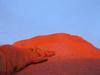 Ayers Rock changes colors throughout the day; this is its base at sunset.